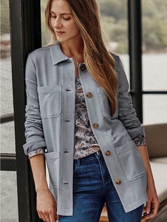 J. Jill Jackets & Blazers - J. Jill Chore Jacket Medium Bluestone Garment-Dyed Utility Cotton Stretch